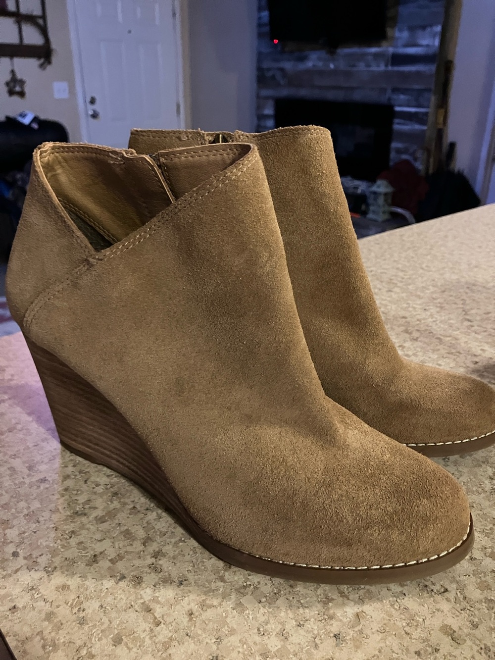 Lucky Brand Tan Suede Wedge Booties